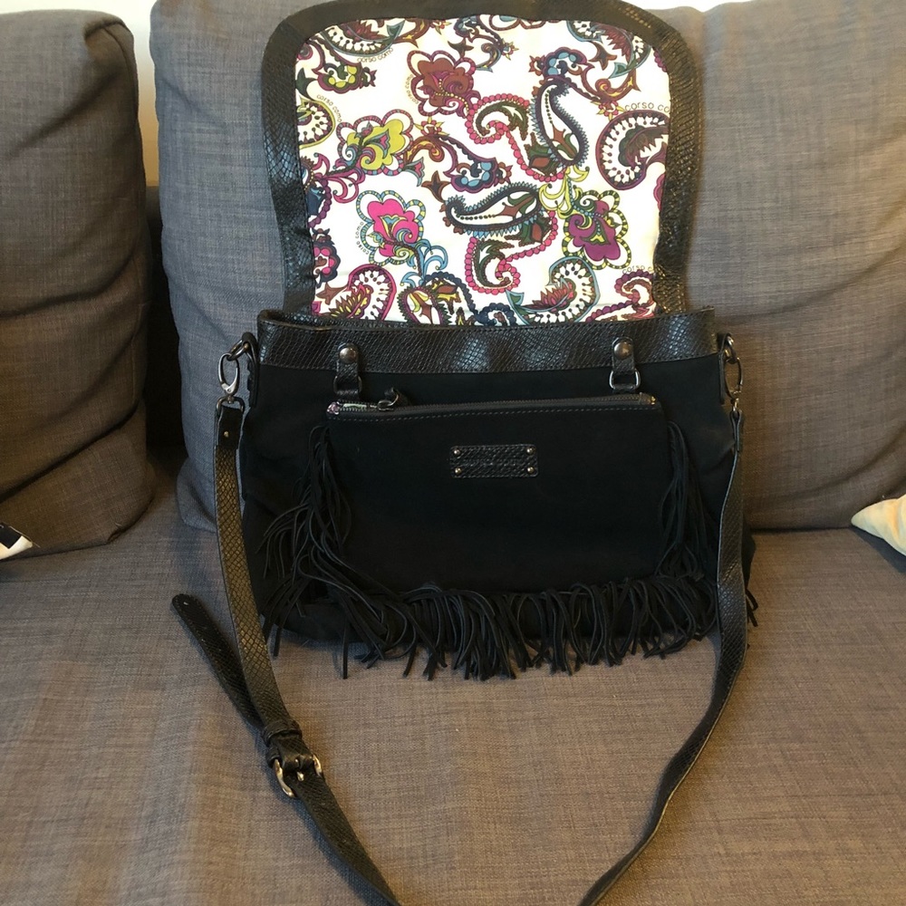 Corso Como Black Python Effect Suede & Fringe Hobo - image 3
